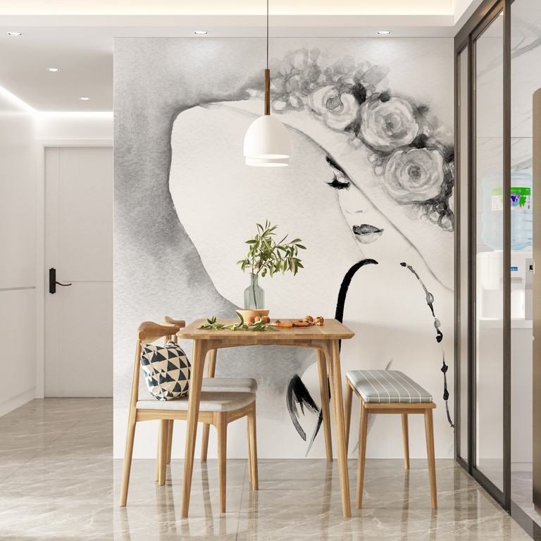 Zidni mural Djevojka u velikom šeširu