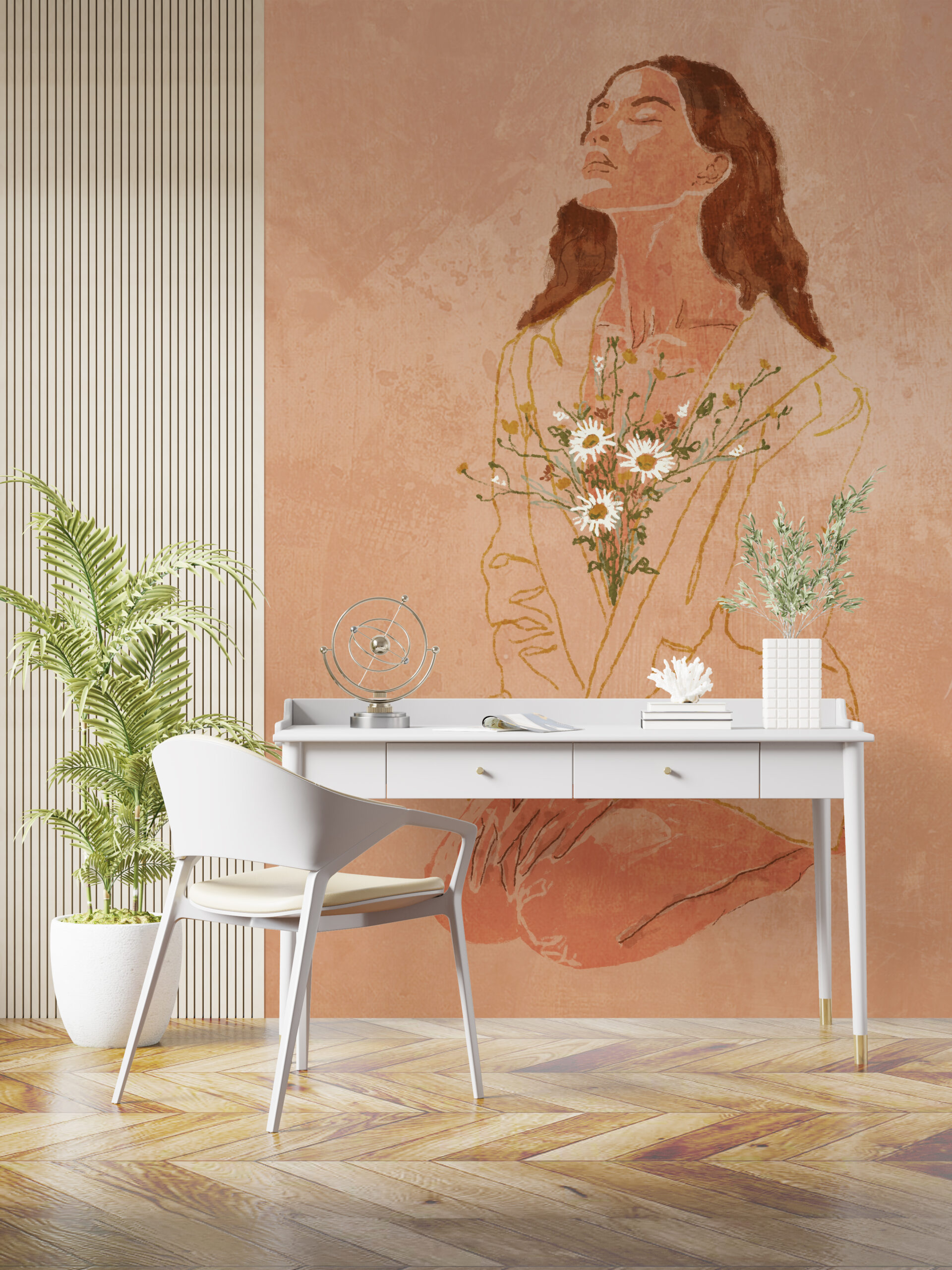 Foto pozadina djevojka s buketom cvijeća