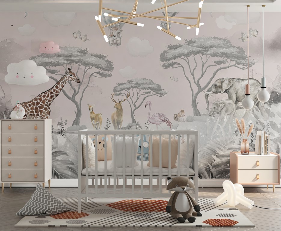 Zidni mural divljih životinja za djecu