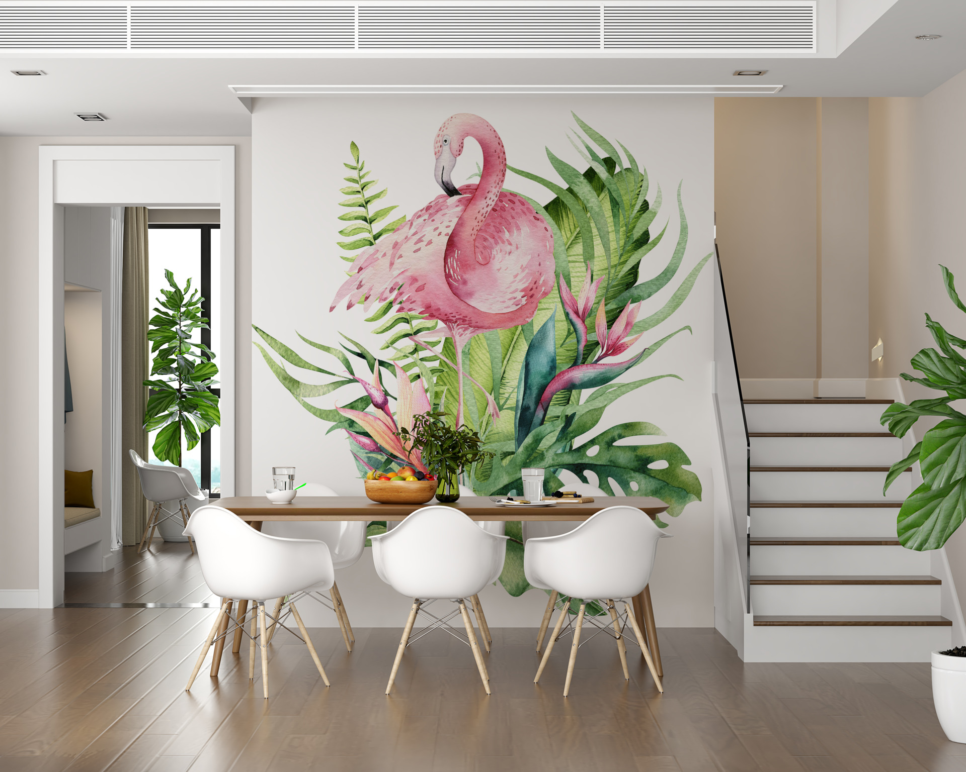 Zidni mural Flamingo u lišću