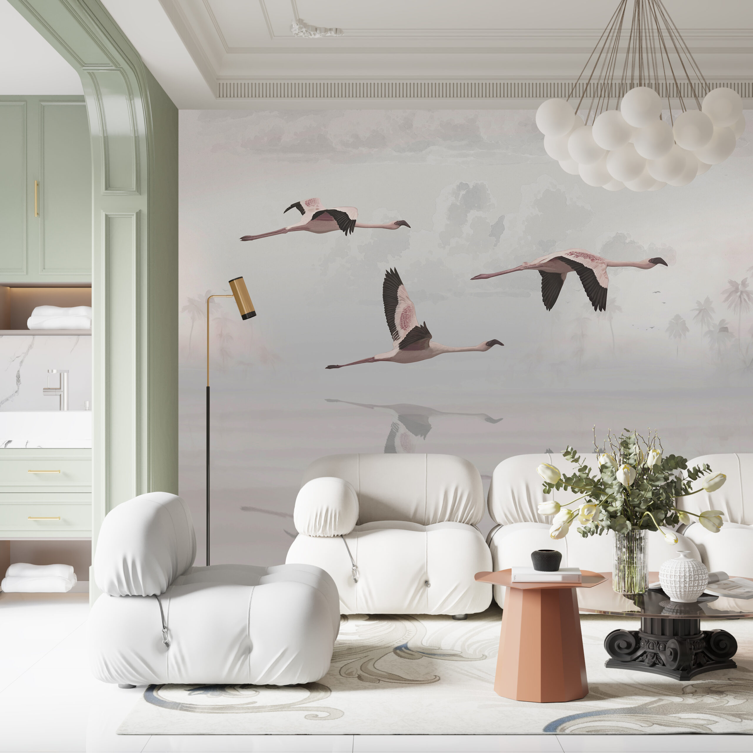 Zidni mural Flamingos in Flight
