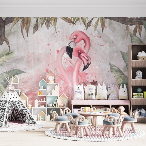 Zidni mural Flamingosi u zagrljaju