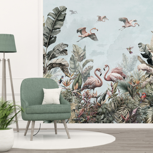 Zidni mural Flamingosi u tropima