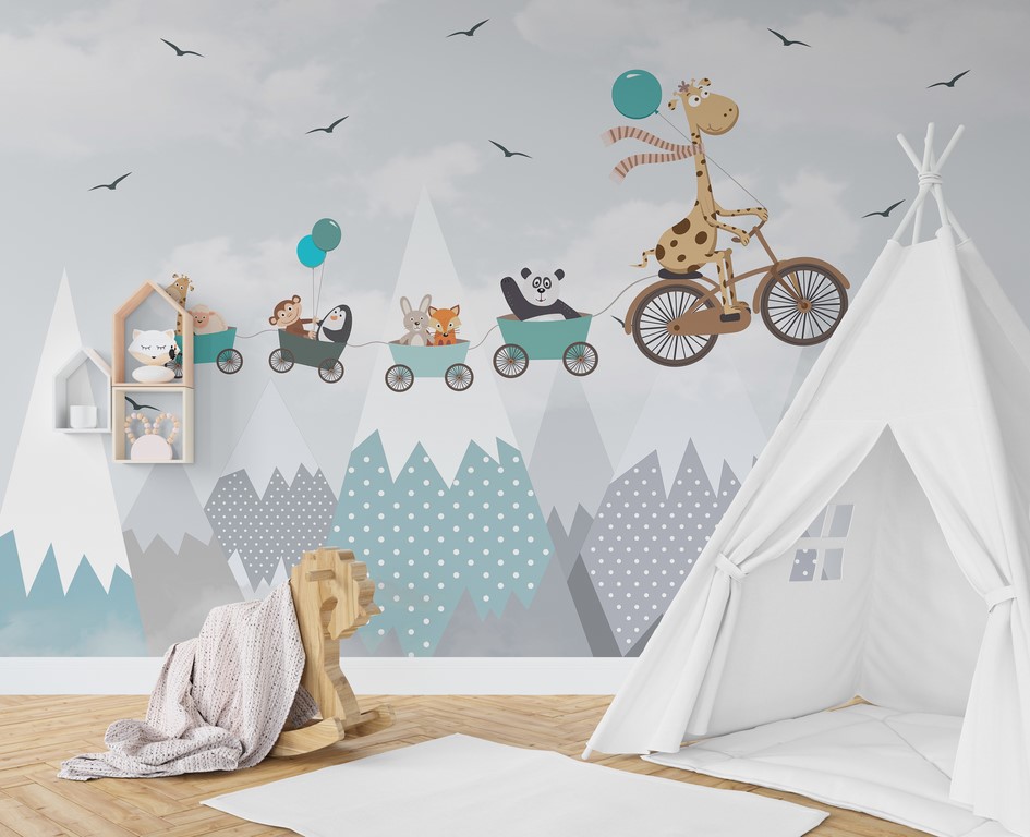 Zidni mural Flying Mountain Train za djecu