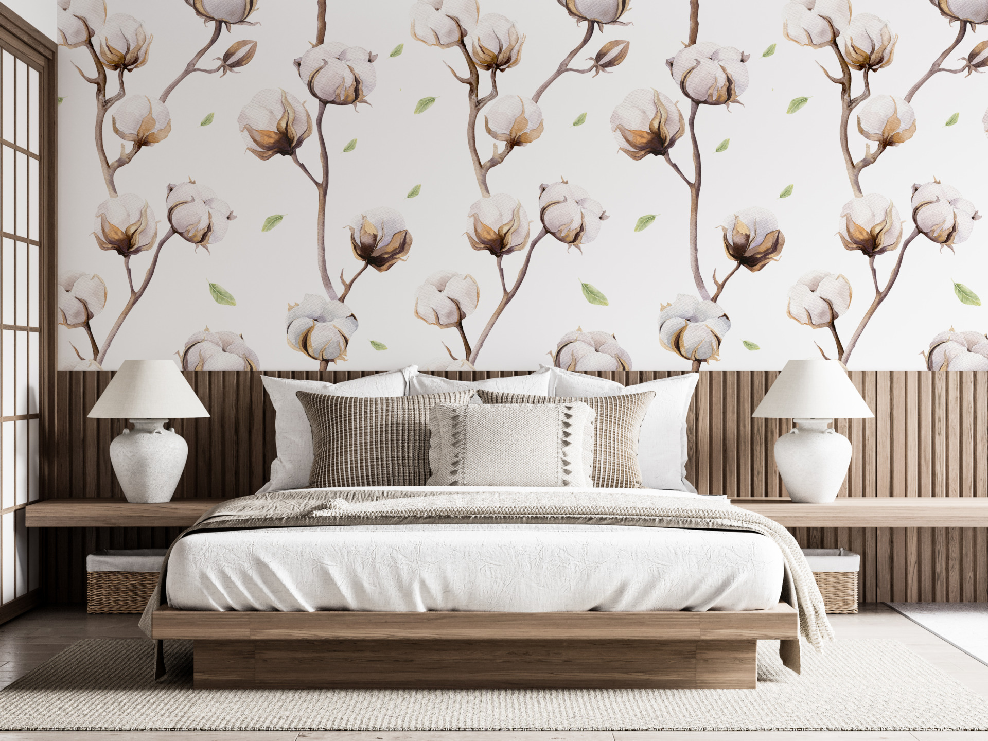 Zidni mural od pamučnih cvjetnih grančica