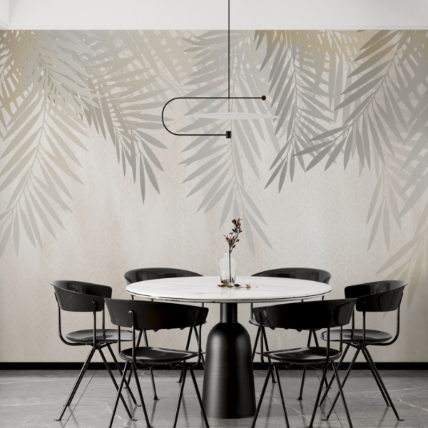 Palmine grančice iza zidnog murala magle