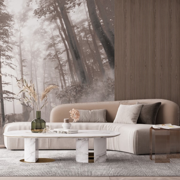 Zidni mural s gustom šumskom maglom