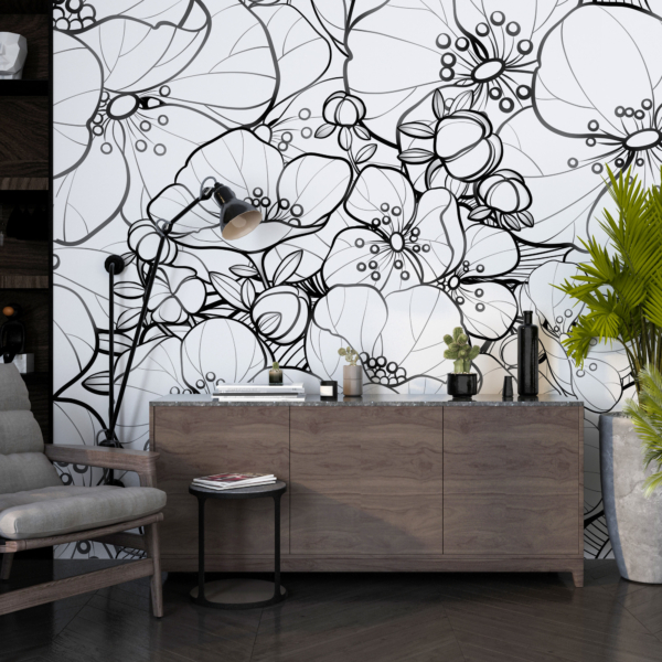 Bijelo cvijeće Grafika Zidni Mural