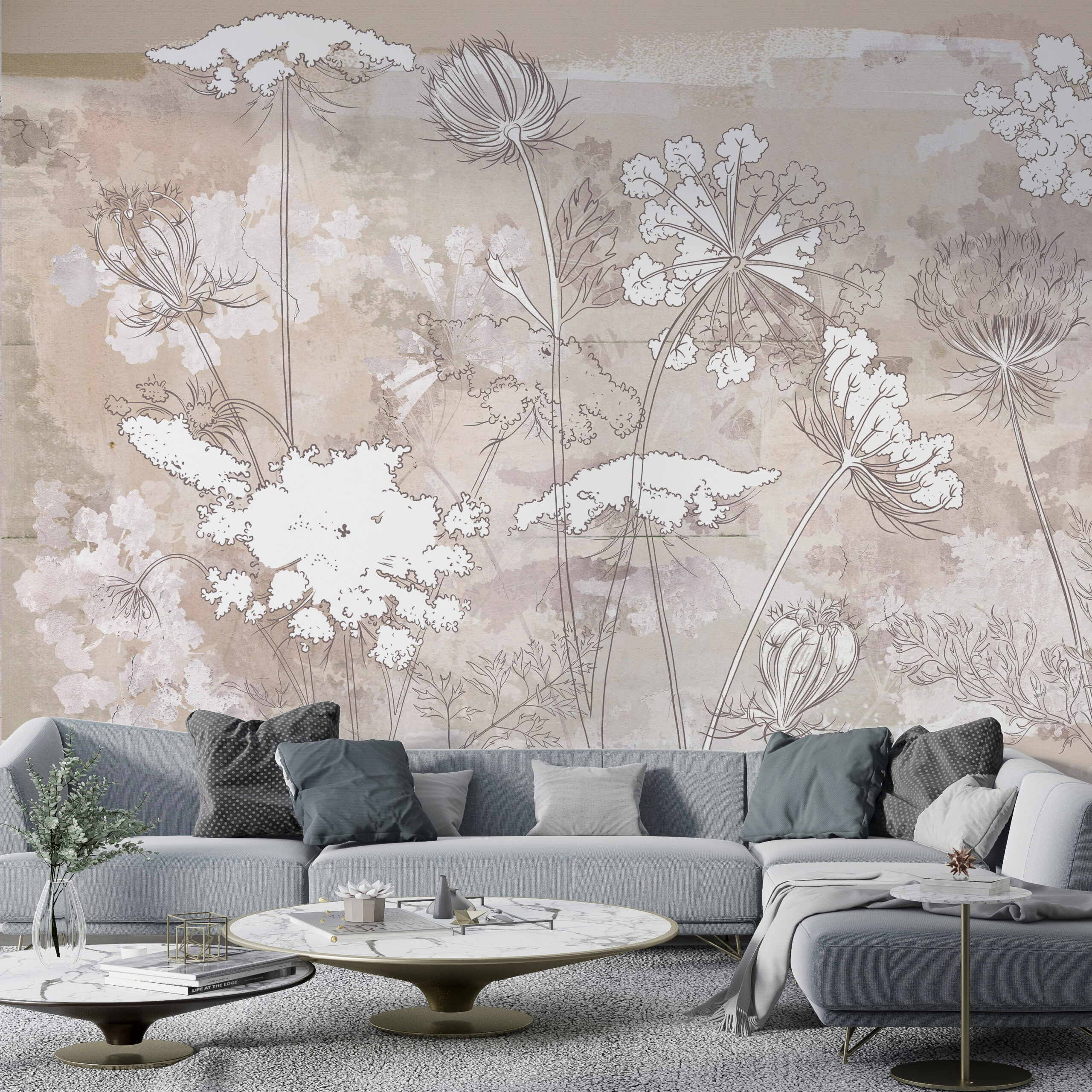 Zidni mural s cvjetnom grafikom