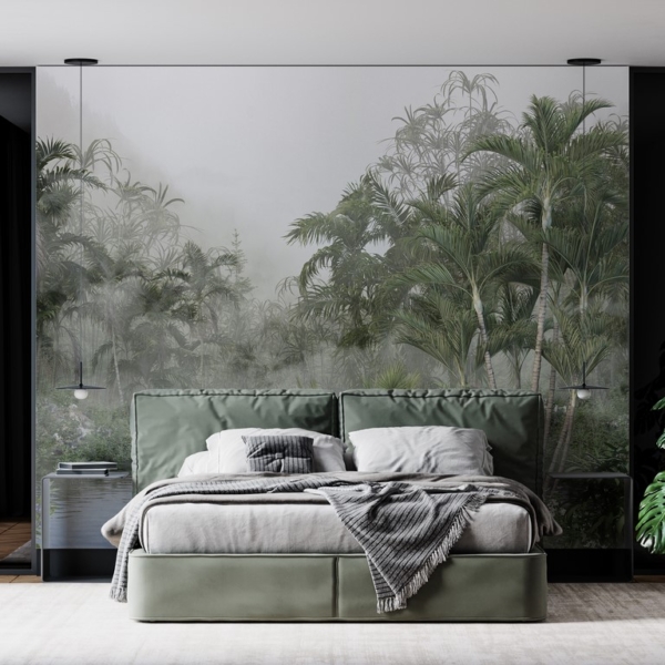 Zidni mural jezero među egzotičnim cvijećem