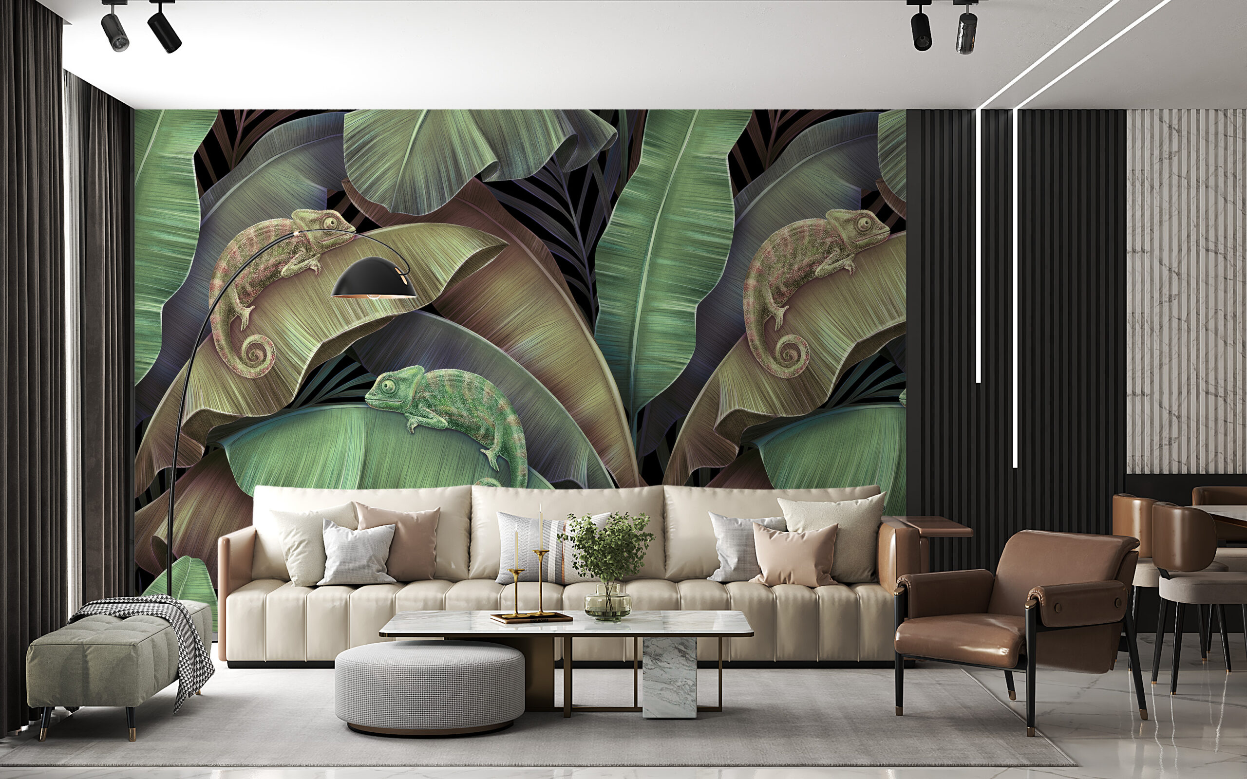 Zidni mural kameleoni u lišću