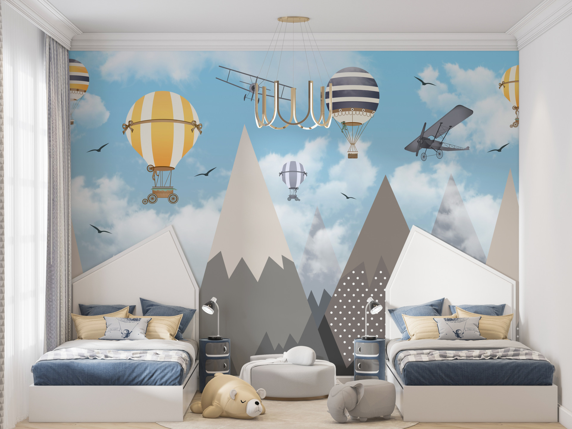 Šareni baloni iznad planina zidni mural