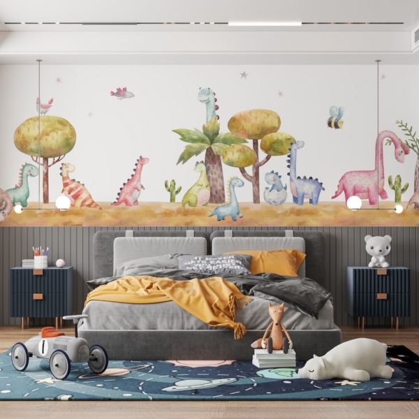 Zidni mural Šareni dinosauri