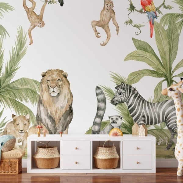 Zidni mural šarenih divljih životinja