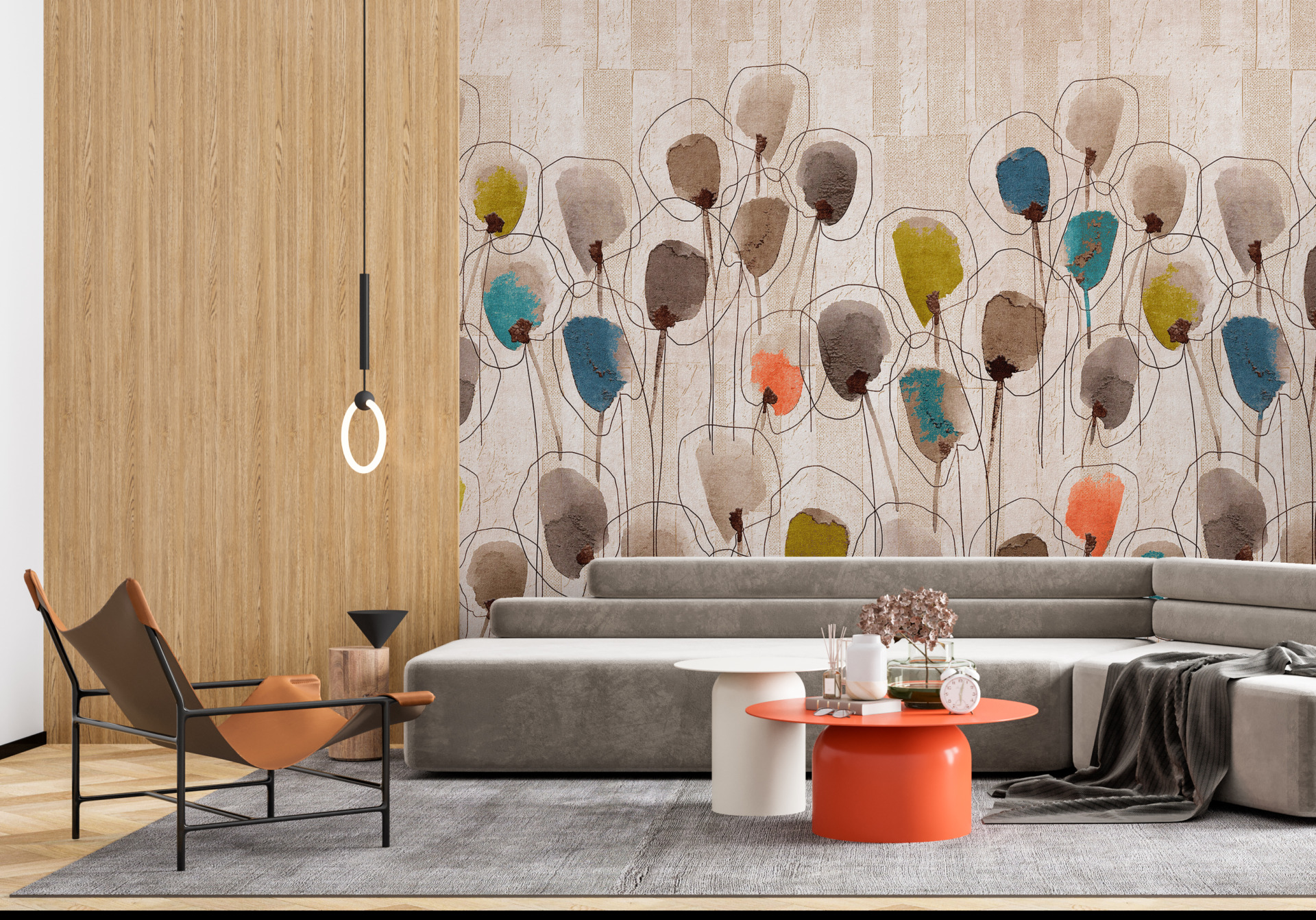 Šareno cvijeće na zidnom muralu livade