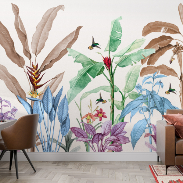 Šareni zidni zid tropskog lišća