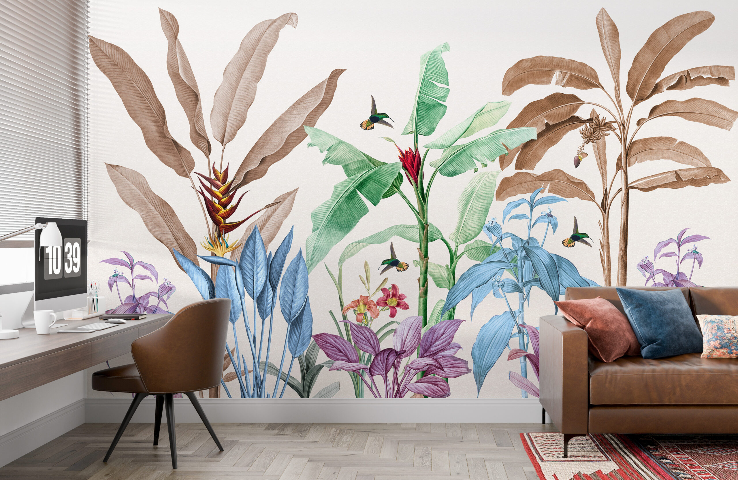 Šareni zidni zid tropskog lišća