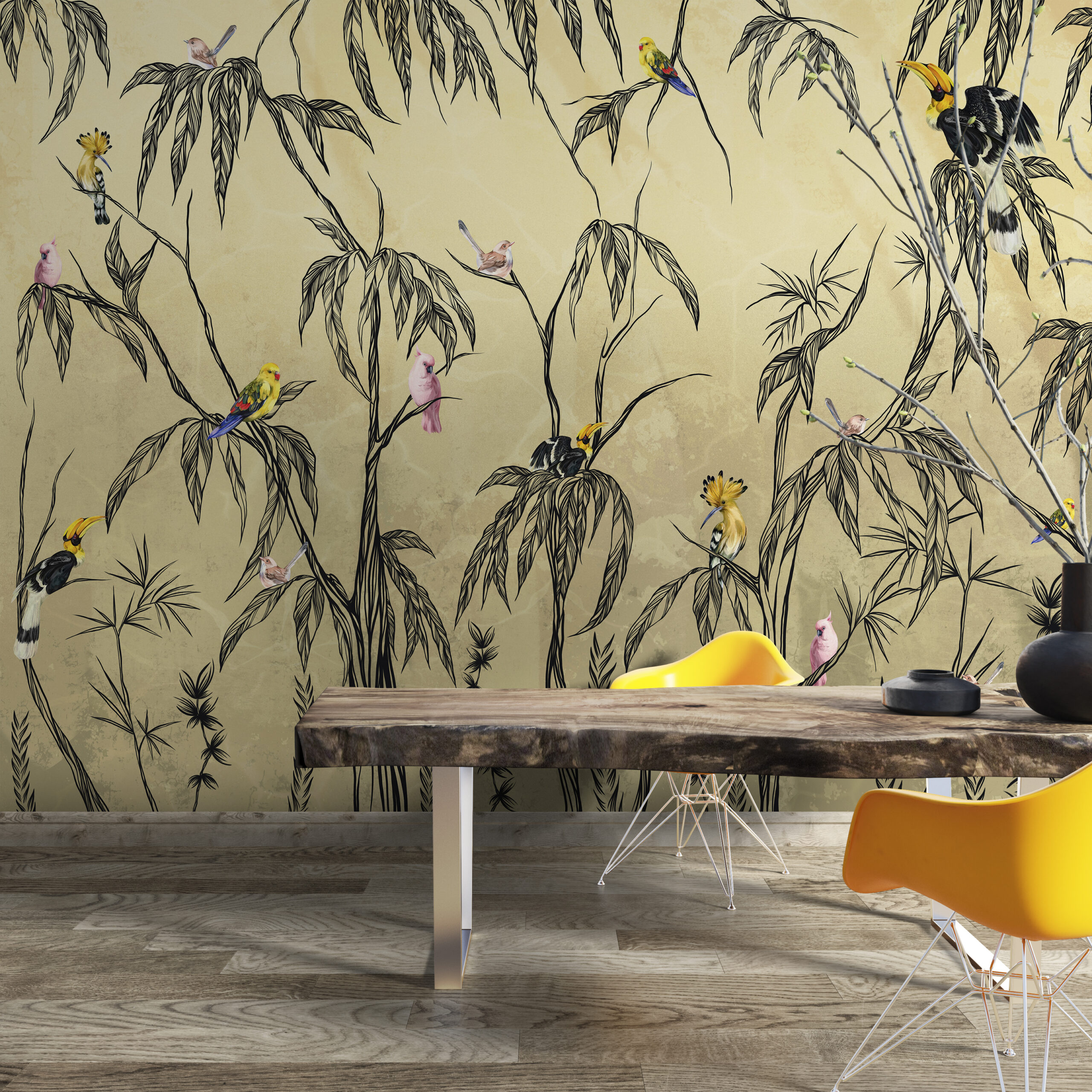 Zidni zidni zid šarenih ptica