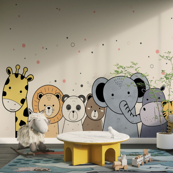 Zidni zidni zid šarenih životinja iz džungle