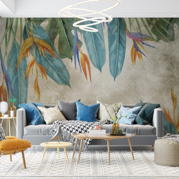 Zidni zidni zid u bojama cvijeta Strelitzia