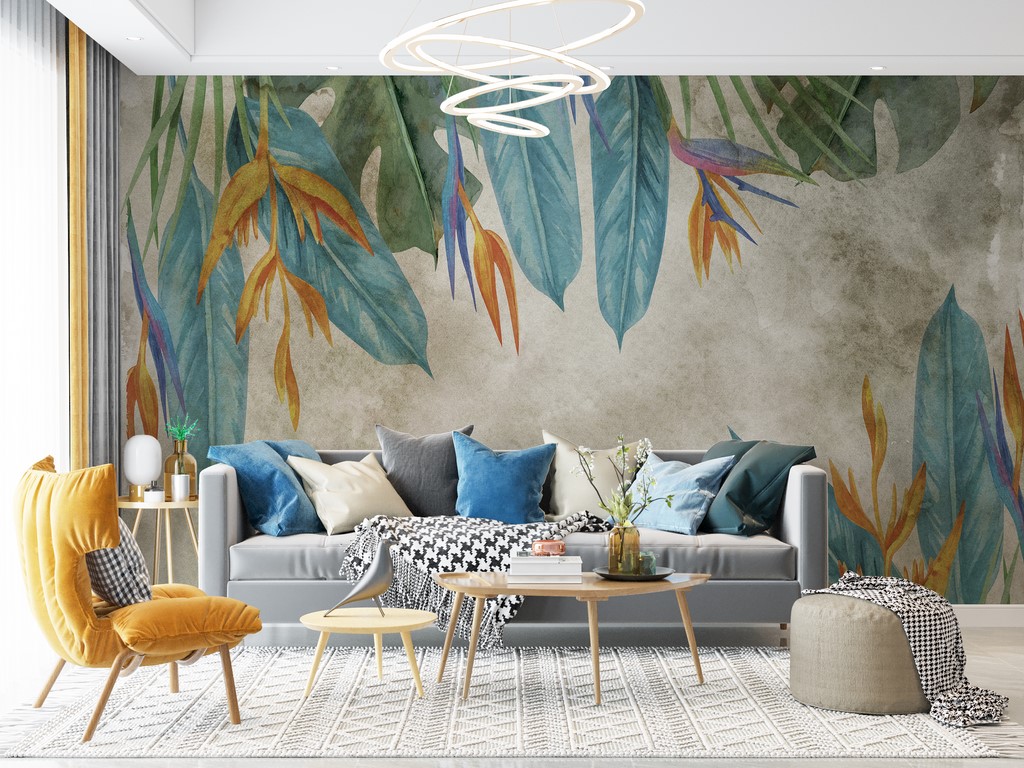 Zidni zidni zid u bojama cvijeta Strelitzia