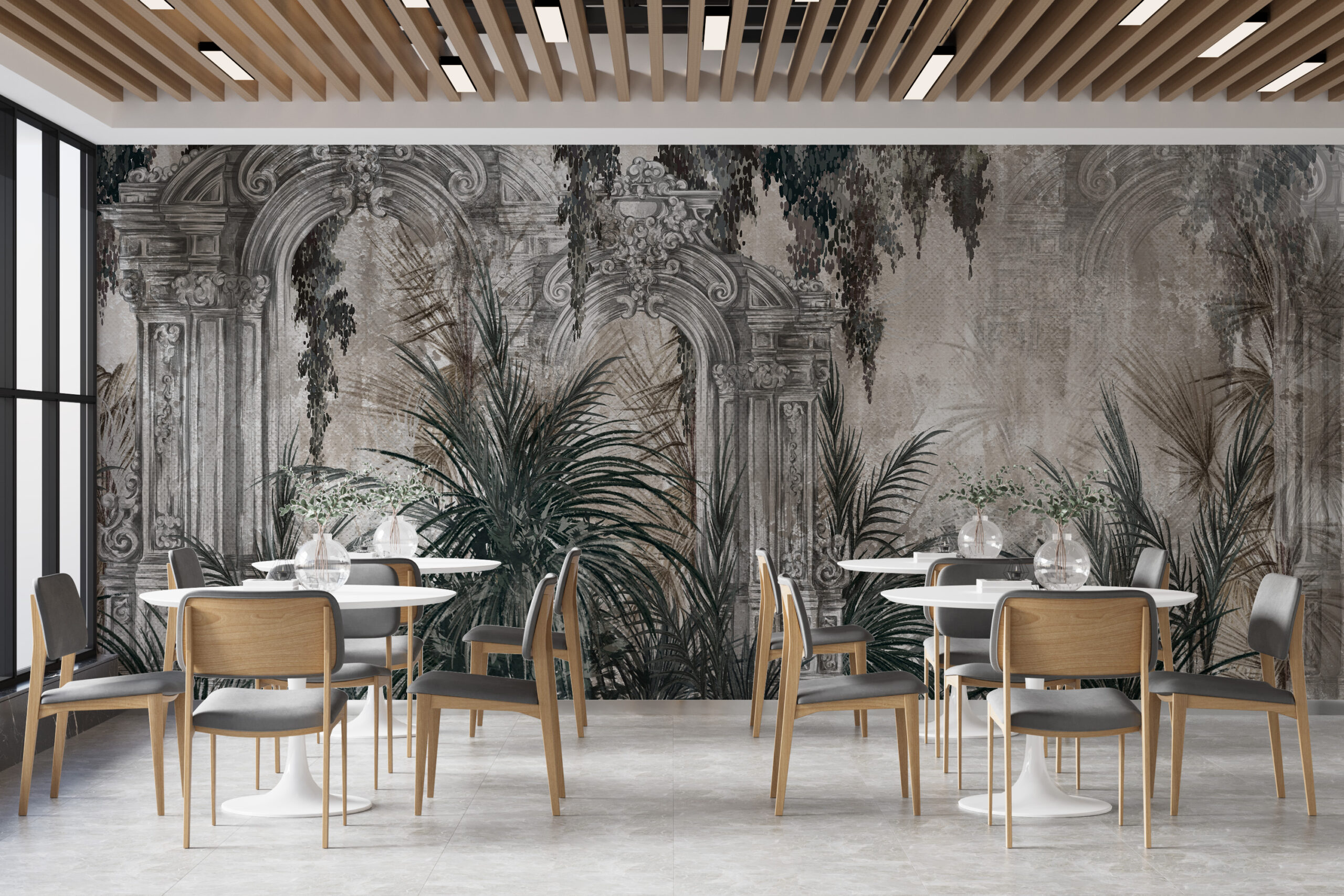 Stupovi na zidnom muralu Jungle