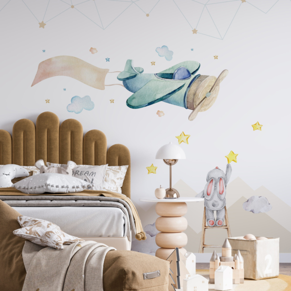 Zidni mural Zečići na nebu