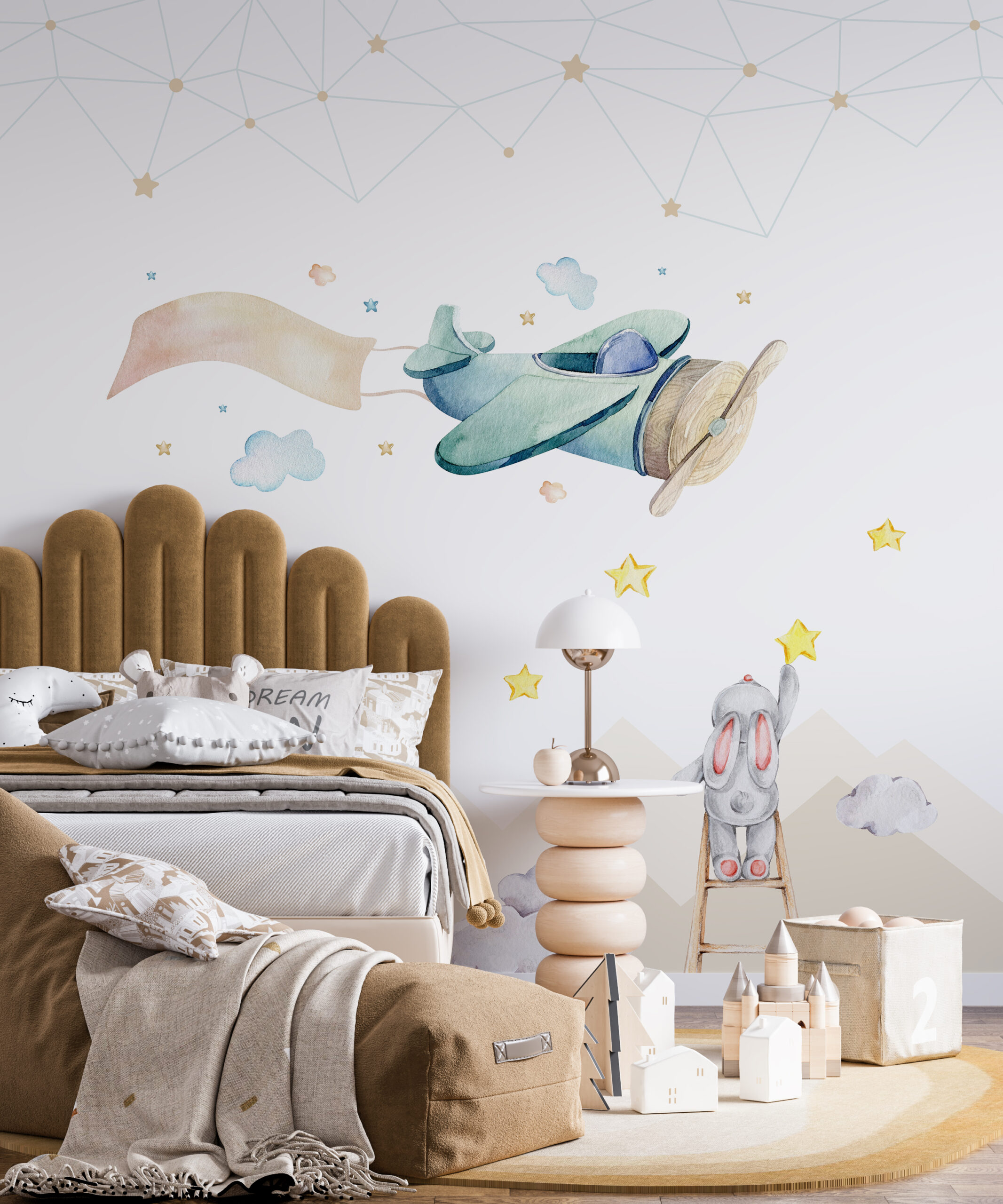 Zidni mural Zečići na nebu