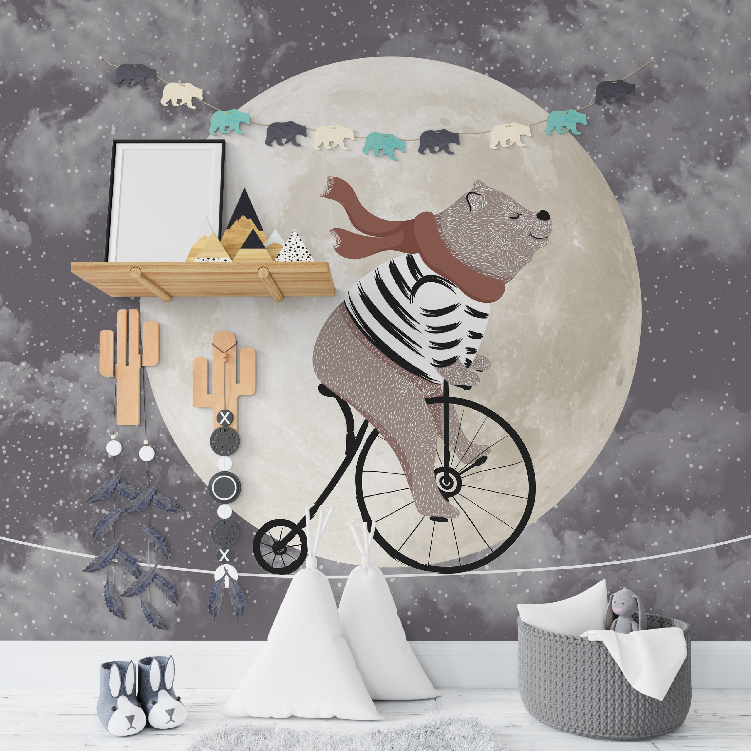 Mjesečev medvjed na zidnom muralu od užeta