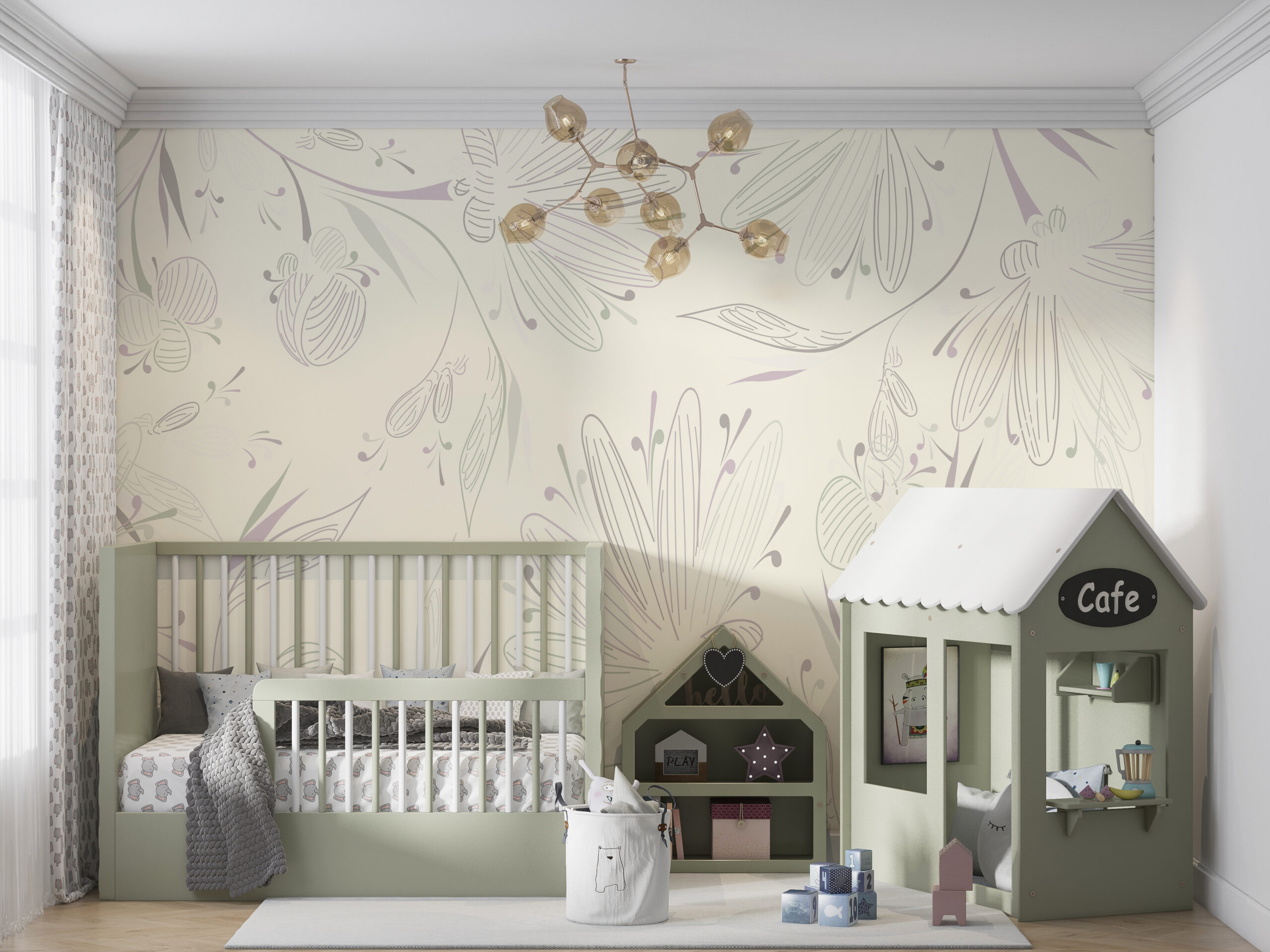 Zidni mural s nacrtanim cvijećem