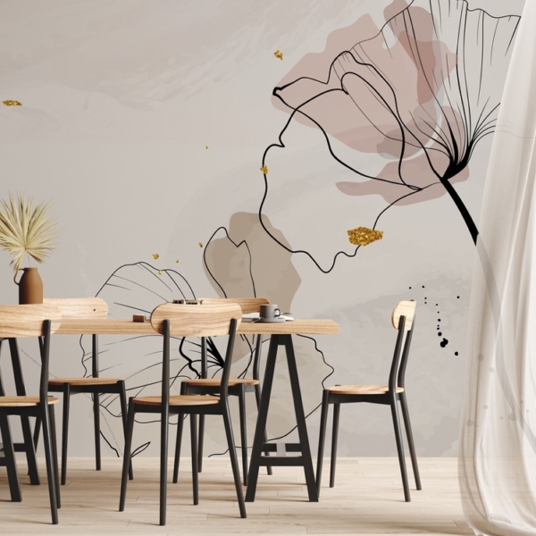 Zidni mural Cvijeće oslikano linijom