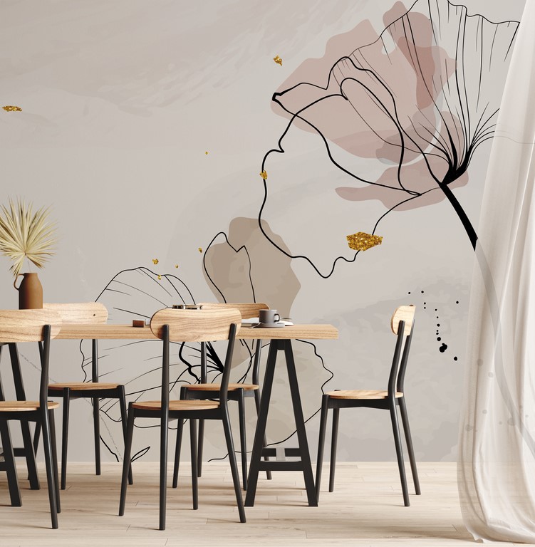 Zidni mural Cvijeće oslikano linijom