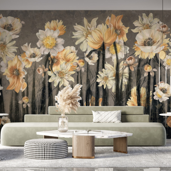 Cvijeće na crnim stabljikama zidni zid