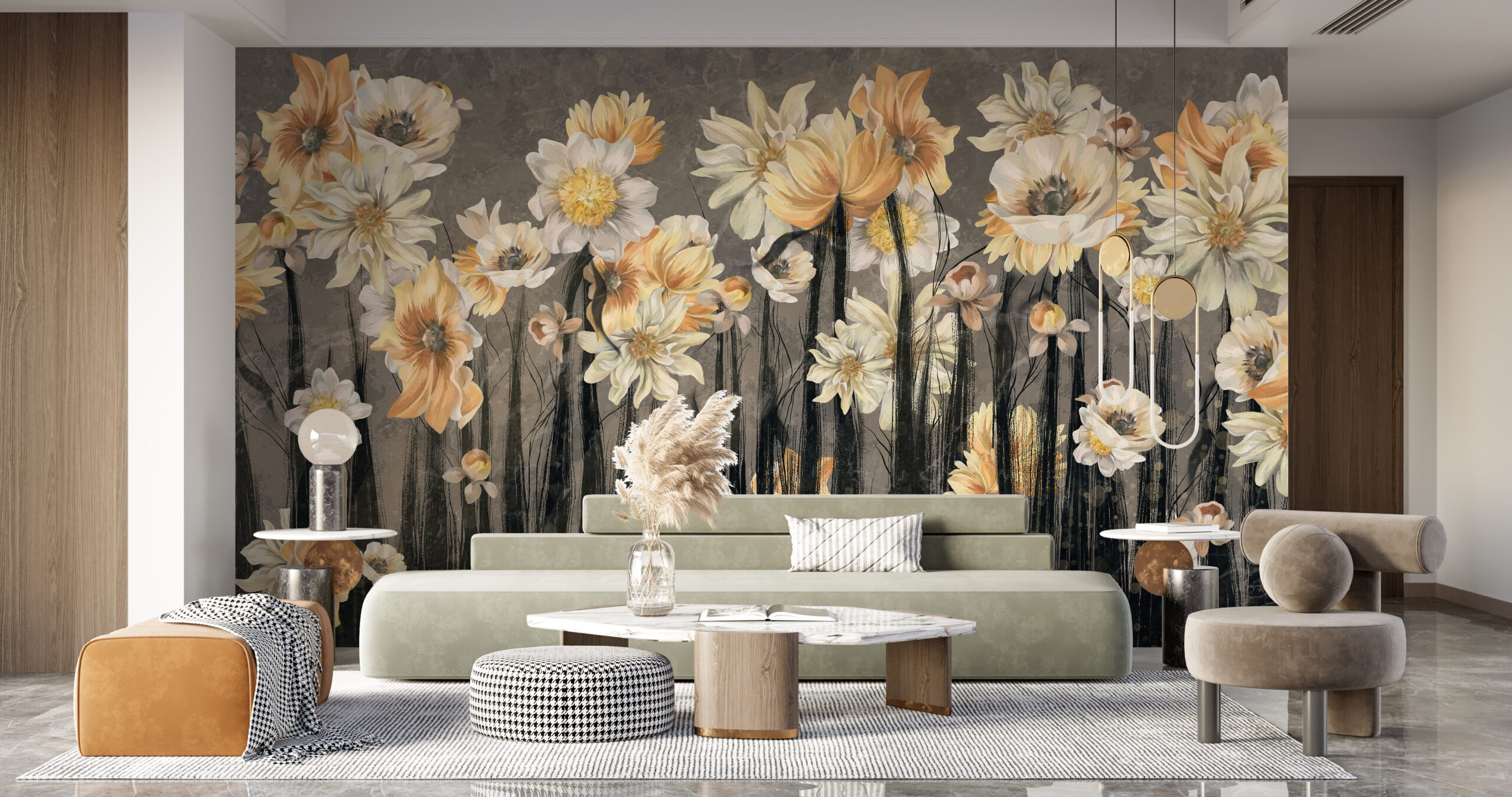 Cvijeće na crnim stabljikama zidni zid