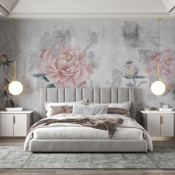 Foto pozadina Ružičasti cvjetovi božura na sivoj pozadini