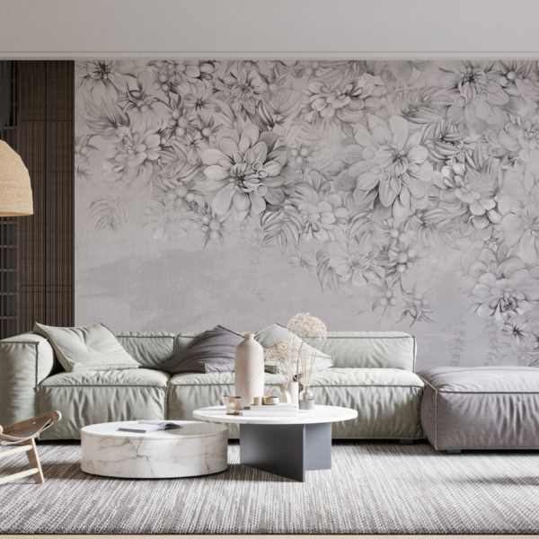Zidni zidni zid Sivi cvjetovi