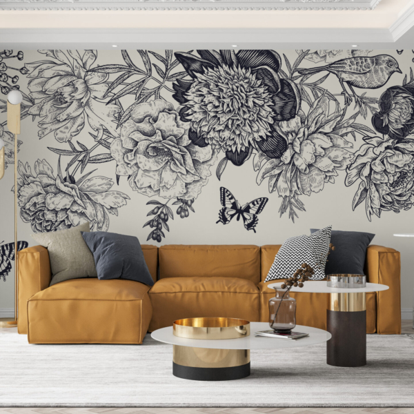 Zidni mural Cvijeće i leptiri