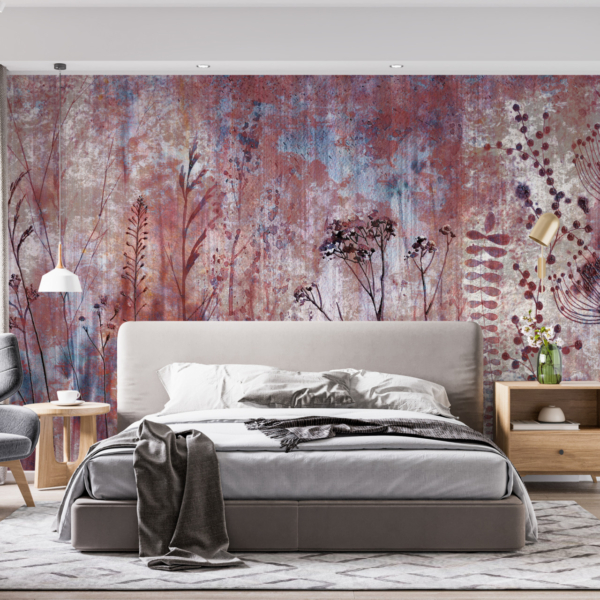 Zidna freska Livada u crvenoj boji