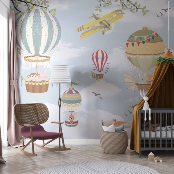 Zidni mural Leteće životinje među oblacima