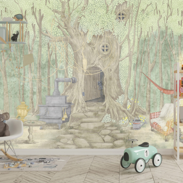 Pozadina za šumsku vikendicu za djecu