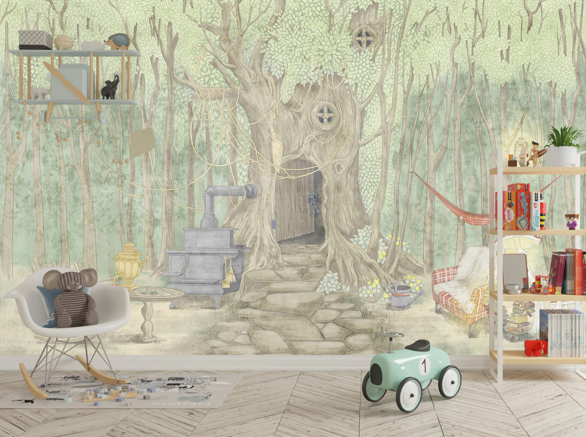 Pozadina za šumsku vikendicu za djecu