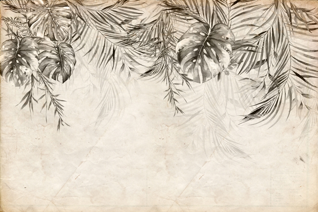 Tropical palm leaves. Mural, Wallpaper for internal printing. 3D illustration