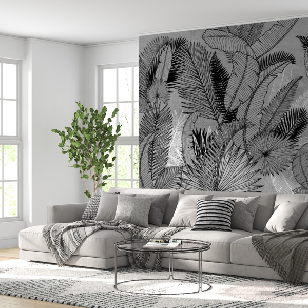 Zidni zidni zid Lišće na sivoj pozadini