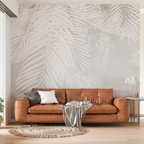 Bijeli zidni zid od palminog lišća