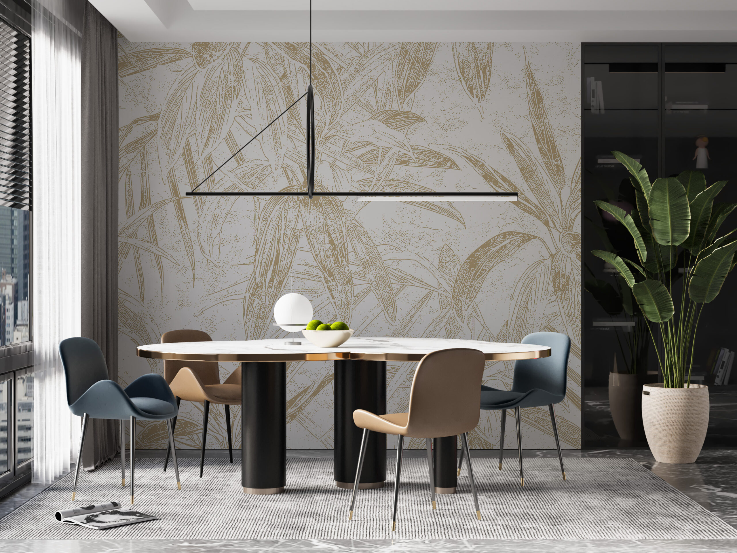 Zidni mural Lišće u bež boji