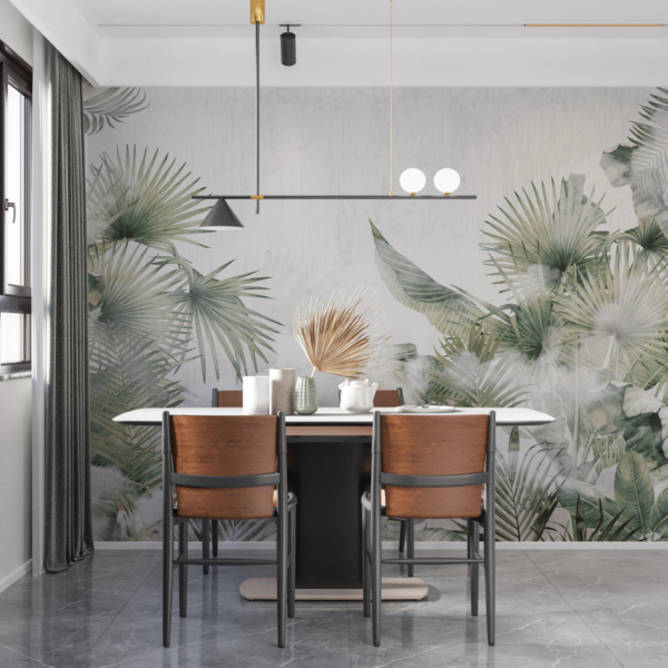 Zidni mural Lišće u bijeloj magli