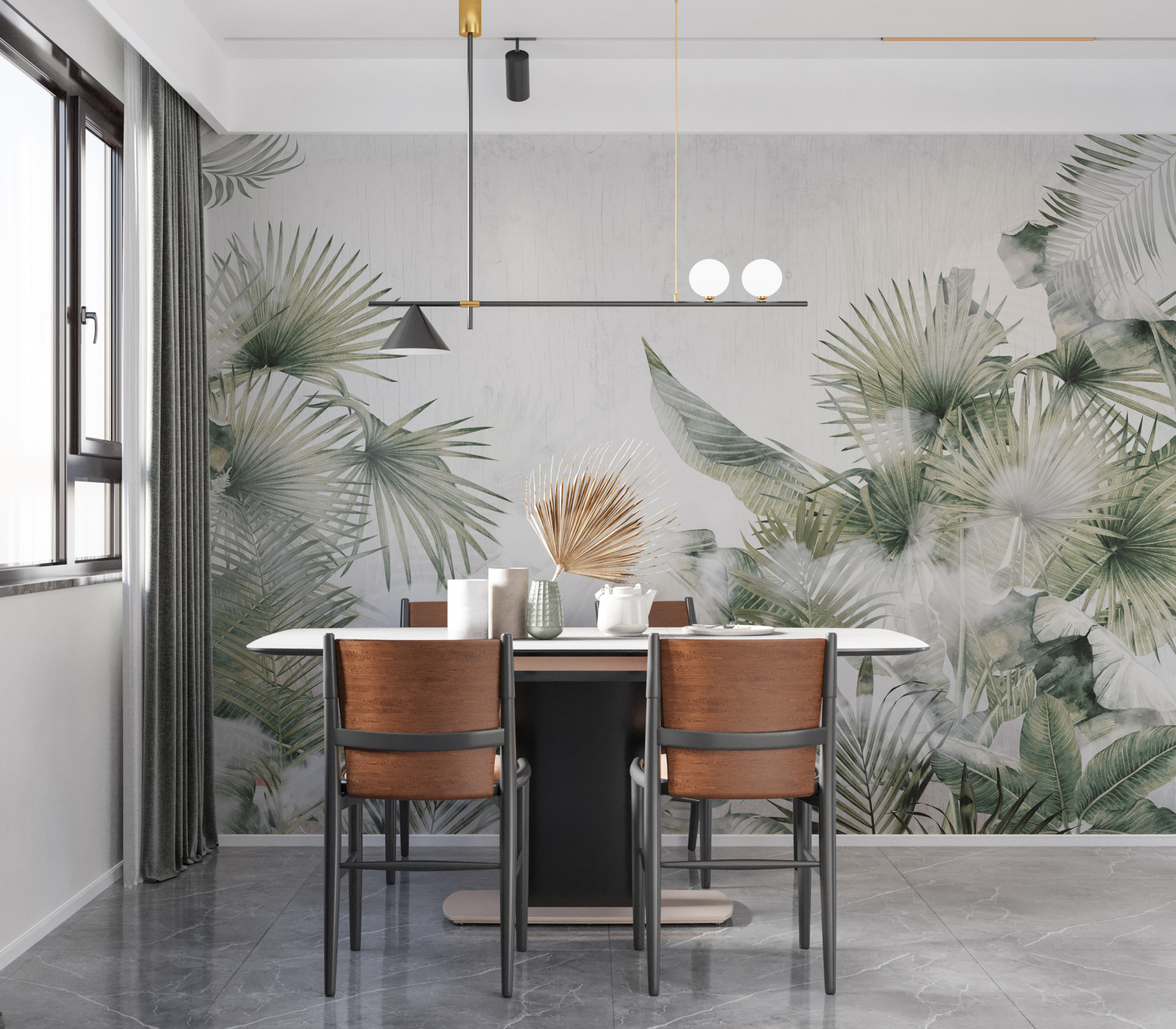 Zidni mural Lišće u bijeloj magli