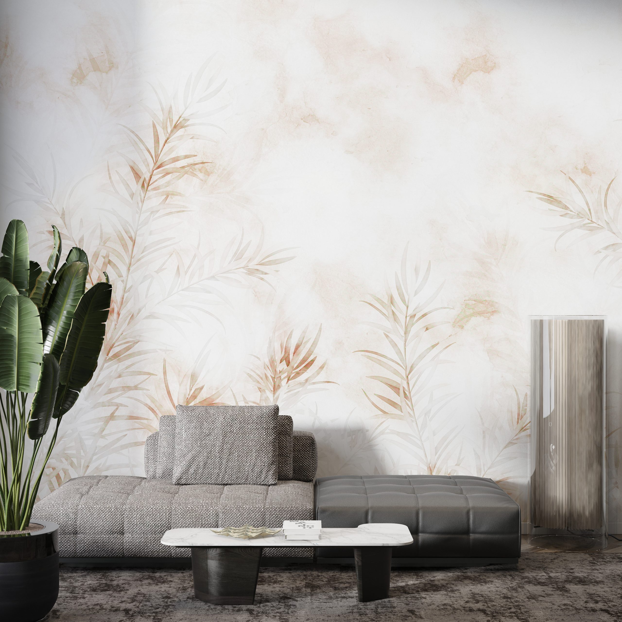 Zidni zidni zid Lišće u bijeloj boji