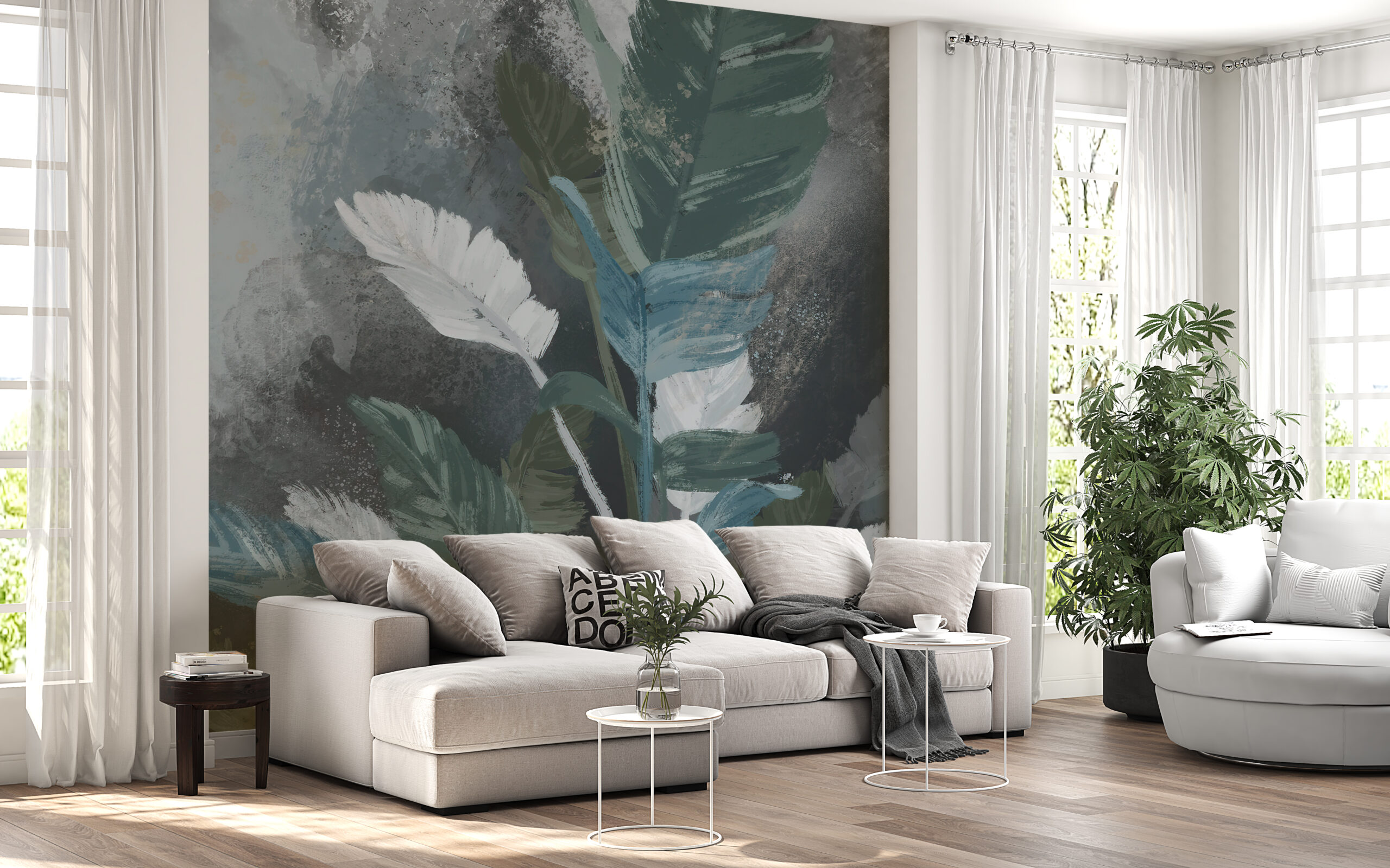 Zidni zidni zid s oslikanim lišćem