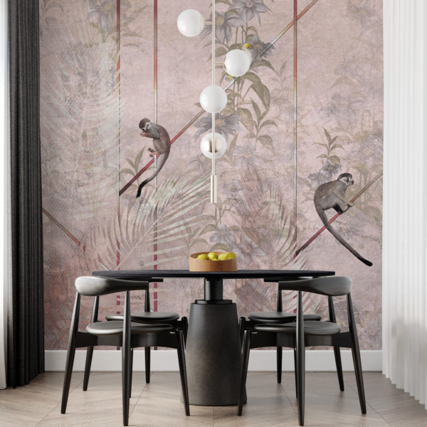 Zidni mural majmuna na ružičastoj pozadini